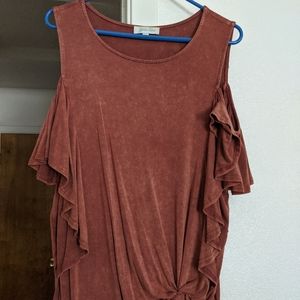 Grace and Lace Cold Shoulder Ruffle Top